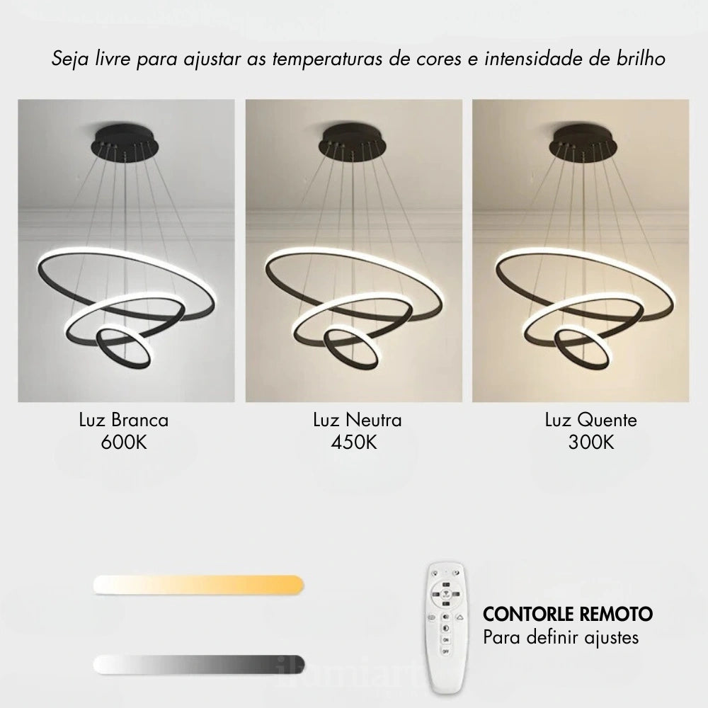 Luminária Pendente Moderna com Anéis de LED