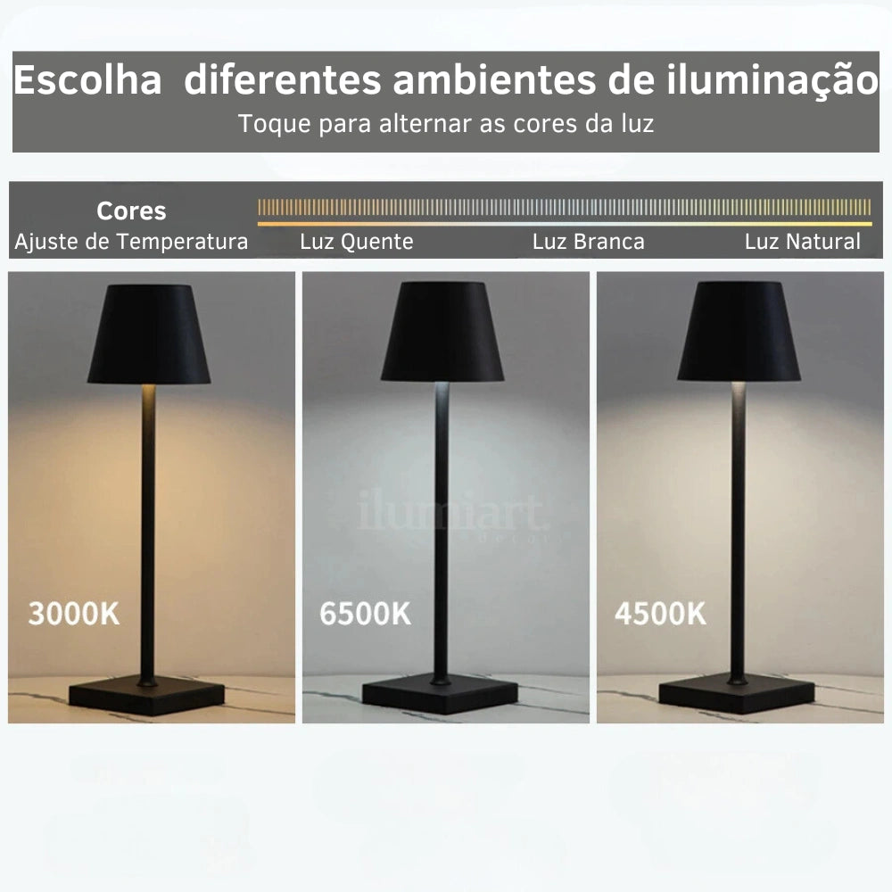 Luminária de Mesa LED Recarregável com Toque - 3 Níveis de Luminosidade