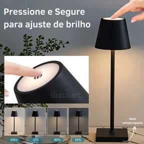 Luminária de Mesa LED Recarregável com Toque - 3 Níveis de Luminosidade