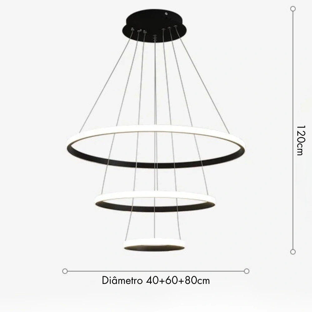 Luminária Pendente Moderna com Anéis de LED