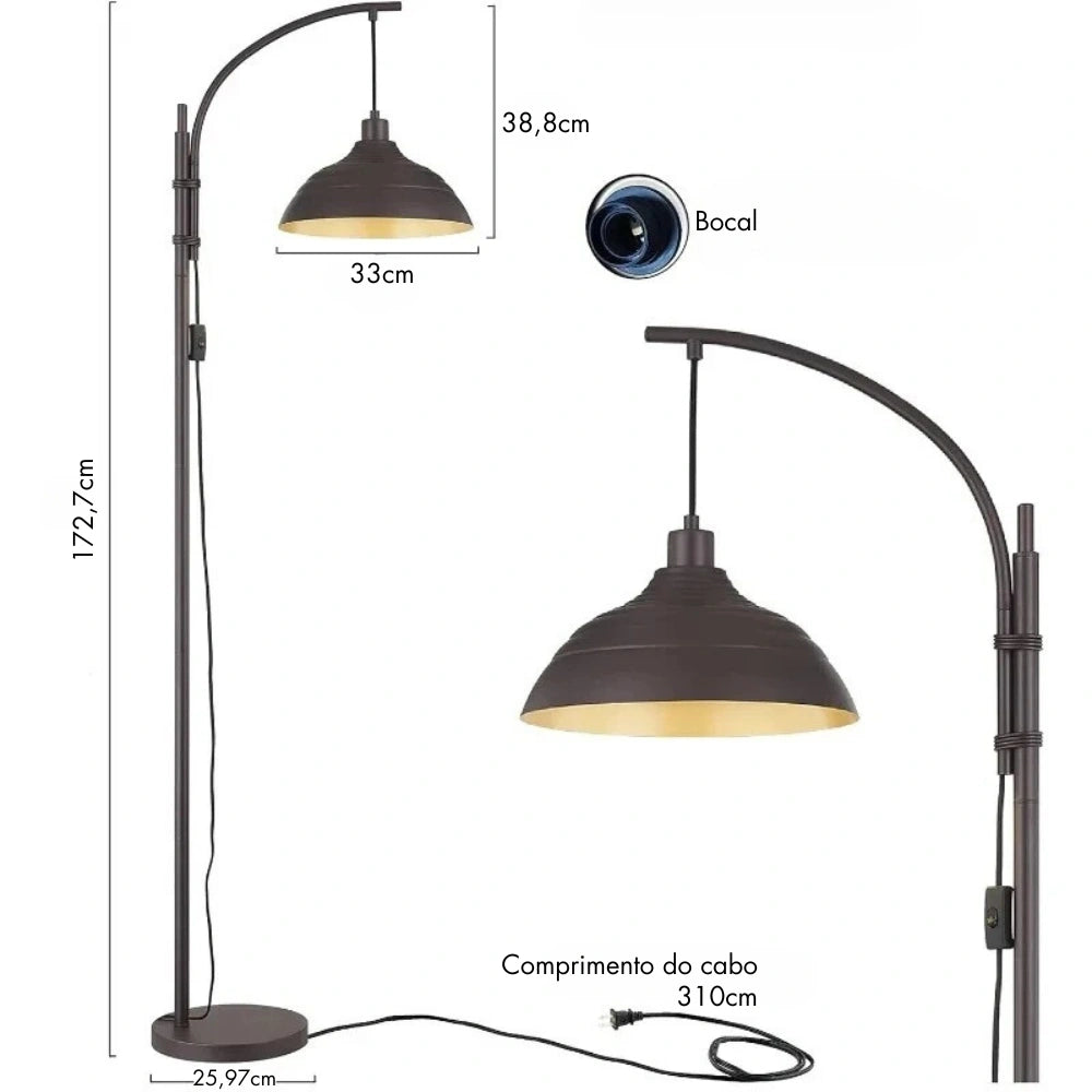 Luminária de Chão Industrial Estilo Rústico Design Arco