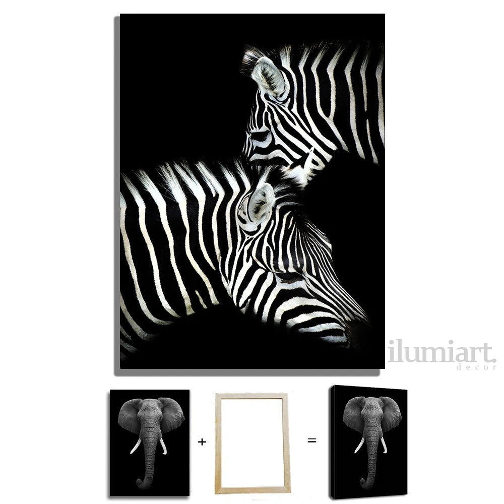 Quadro Decorativo de Animais Preto e Branco - Canvas